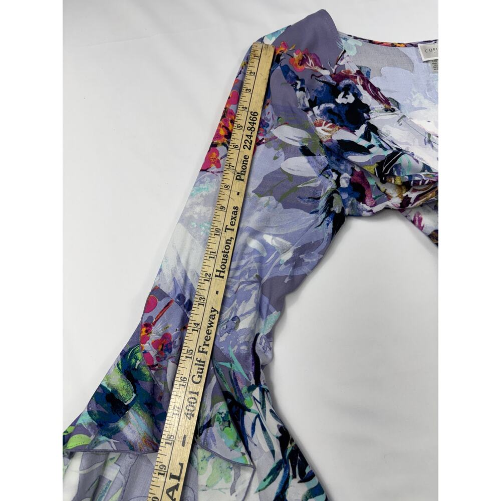 Cupio floral tunic V-neckline tiered ruffle sleeves Sz L - Picture 9 of 12